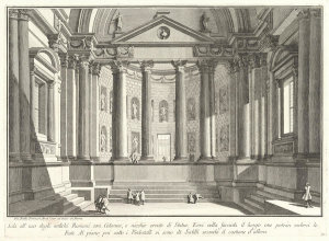 Giovanni Battista Piranesi - Colonnaded hall according to the custom of the ancient Romans, and niches adorned with statues, ca. 1750