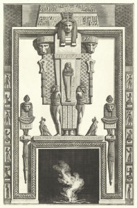 Giovanni Battista Piranesi - Chimneypiece in the Egyptian style: Mummy superimposed on a large caryatid above the lintel, 1769