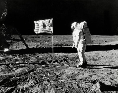 Neil Armstrong - Buzz Aldrin on the Moon with the American Flag, 1969