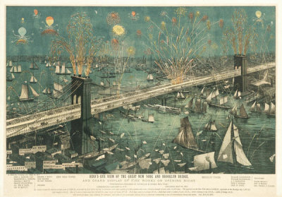 A. Major - Bird's-Eye View of the Great New York and Brooklyn Bridge, and Grand Display of Fireworks on Opening Night