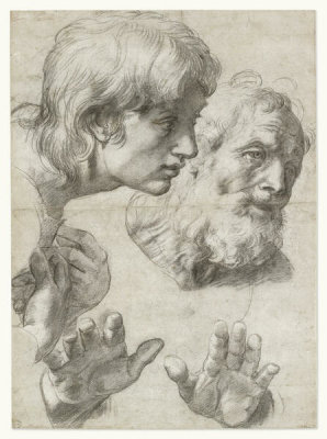 Raphael - Heads and Hands of Two Apostles ("Auxiliary Cartoon" for the Transfiguration)
